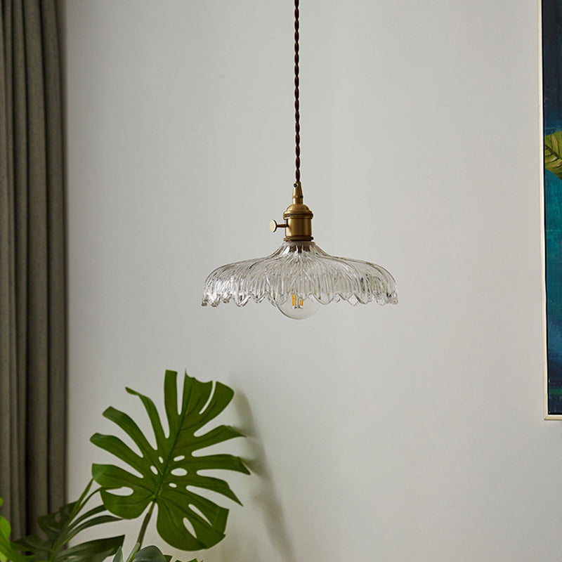 Industrial Scalloped Edge Ceiling Light Single Clear Glass Hanging Pendant Light for Restaurant