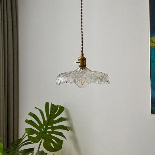 Industrial Scalloped Edge Ceiling Light Single Clear Glass Hanging Pendant Light for Restaurant