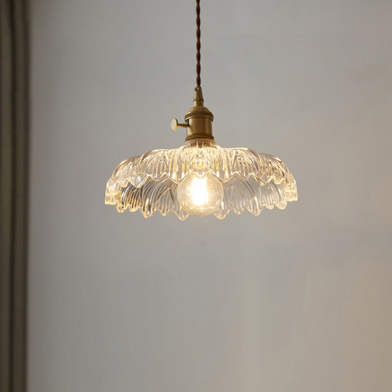 Industrial Scalloped Edge Ceiling Light Single Clear Glass Hanging Pendant Light for Restaurant