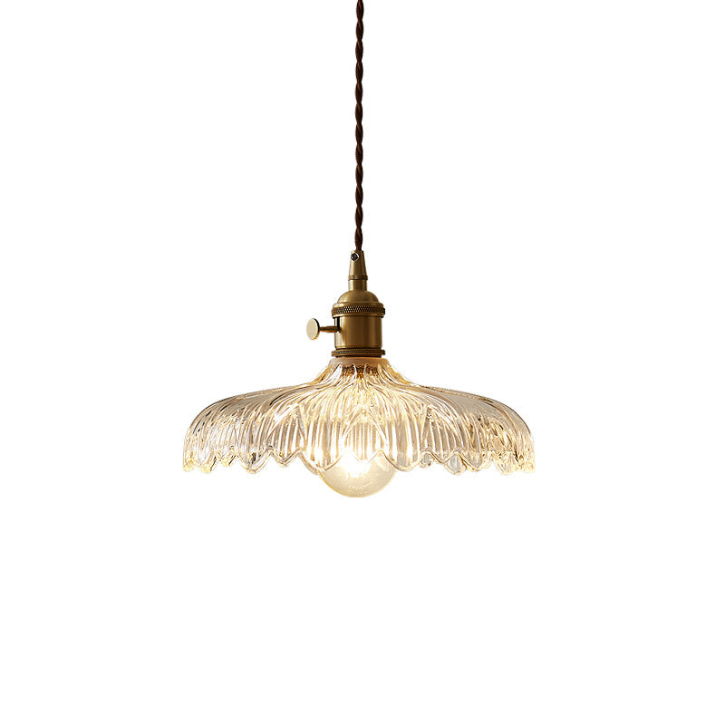 Industrial Scalloped Edge Ceiling Light Single Clear Glass Hanging Pendant Light for Restaurant