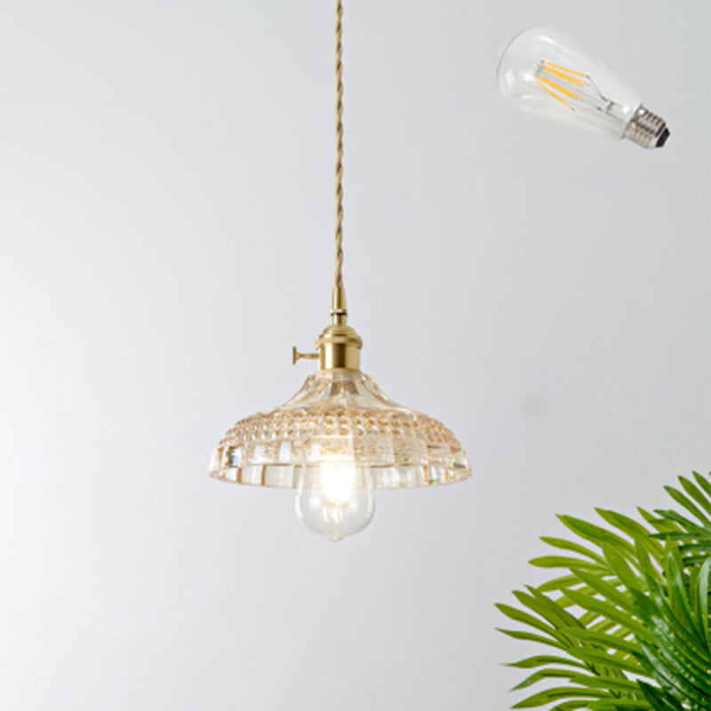 Brass Shaded Textured Glass Pendant Light - Antique 1-Light Fixture for Restaurants