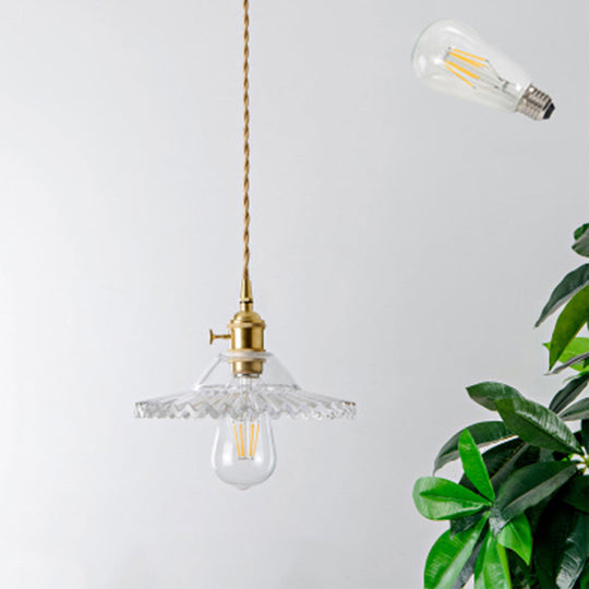 Brass Glass Pendant Light: Vintage Shaded Texture Ideal For Restaurants / B