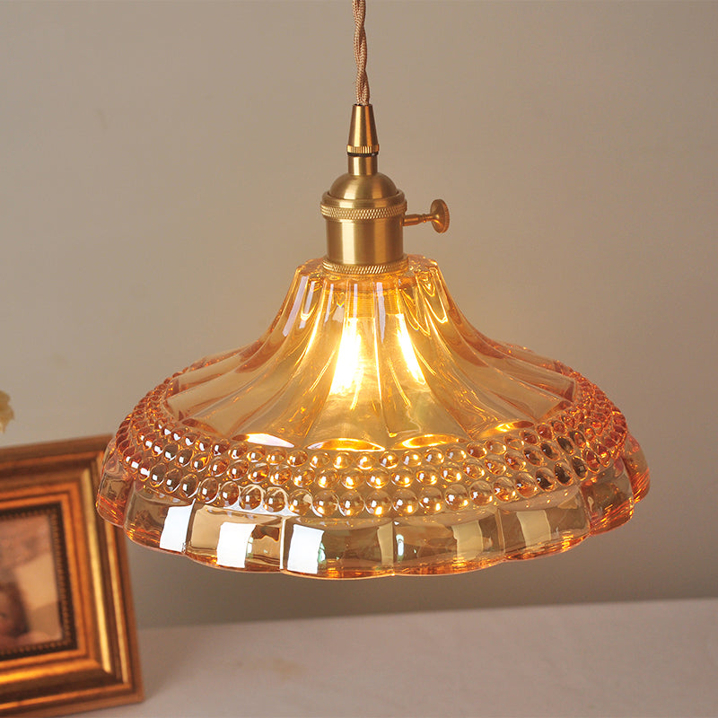 Amber Glass Pendant Light Fixture - Elegant Simplicity For Restaurants 1 Bulb Hanging Pot Lid Style