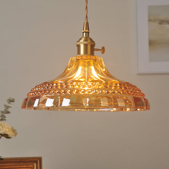 Amber Glass Pendant Light Fixture - Elegant Simplicity For Restaurants 1 Bulb Hanging Pot Lid Style