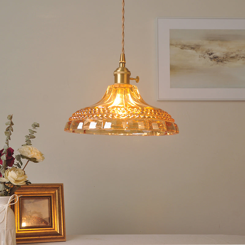 Amber Glass Pendant Light Fixture - Elegant Simplicity For Restaurants 1 Bulb Hanging Pot Lid Style