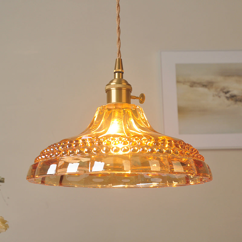 Amber Glass Pendant Light Fixture - Elegant Simplicity For Restaurants 1 Bulb Hanging Pot Lid Style