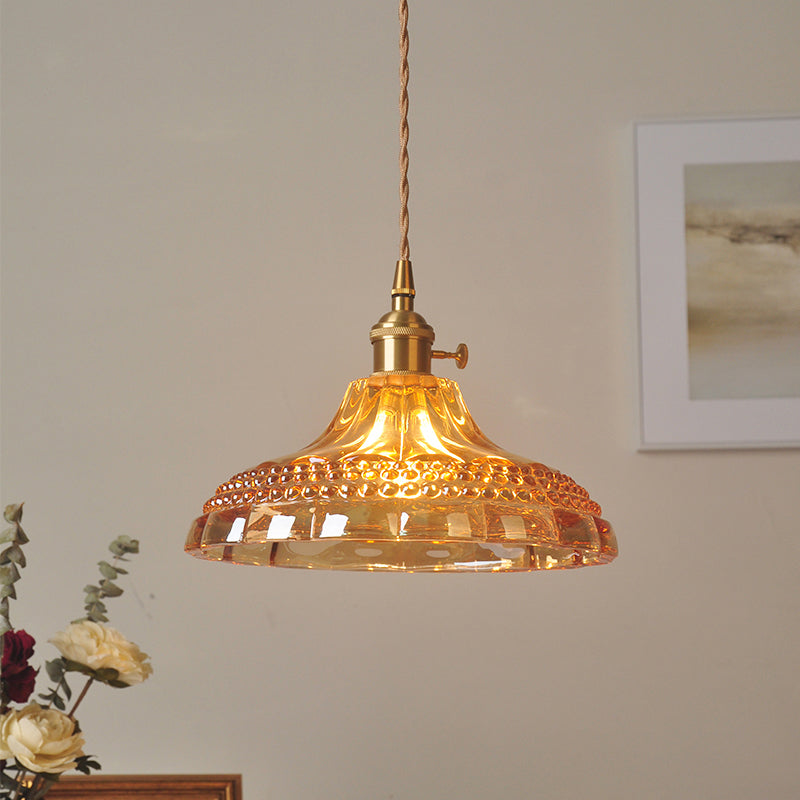 Amber Glass Pendant Light Fixture - Elegant Simplicity For Restaurants 1 Bulb Hanging Pot Lid Style