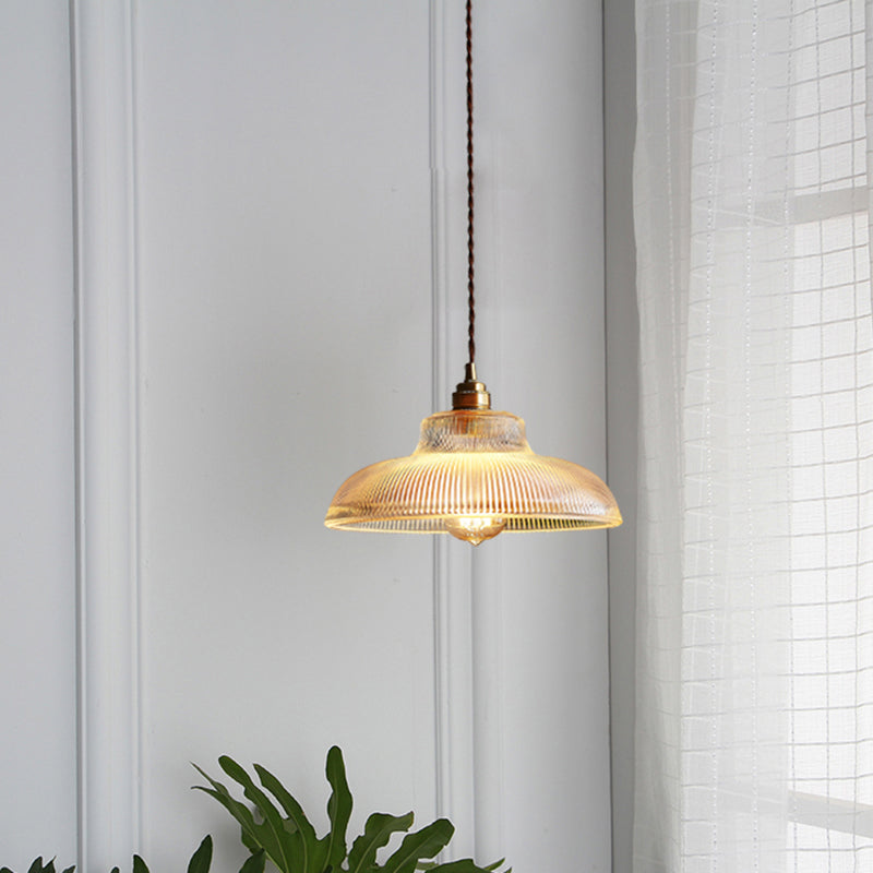 Retro-Style Clear Glass Hanging Lamp For Dining Room With Single-Bulb Pendant Cover