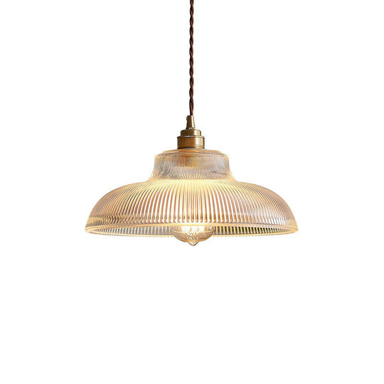 Retro Style Clear Ribbed Glass Pendant Lamp - Single-Bulb Hanging Light for Dining Room