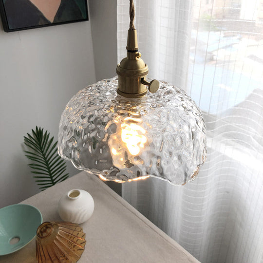 Antique Shaded Pendant Light With Hammered Clear Glass - Perfect For Dining Room