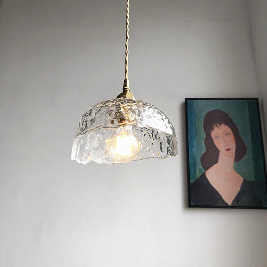 Antique Shaded Pendant Light With Hammered Clear Glass - Perfect For Dining Room