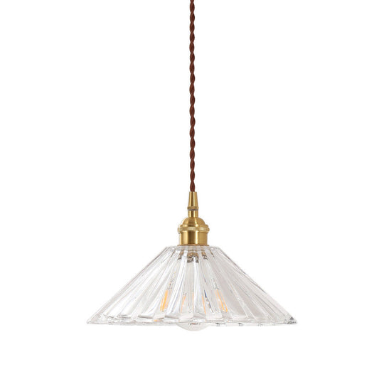 Clear Ribbed Glass Hanging Light: Sleek And Chic Pendant Fixture For Restaurants (1-Bulb)