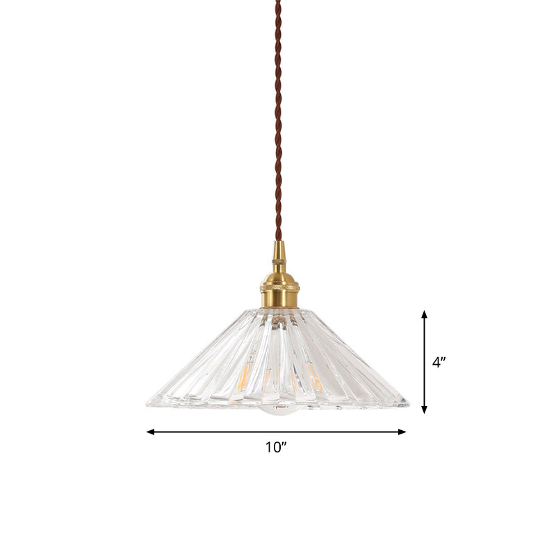 Simplicity Clear Ribbed Glass Cone Pendant Light Fixture for Restaurants - 1 Bulb Hanging Light