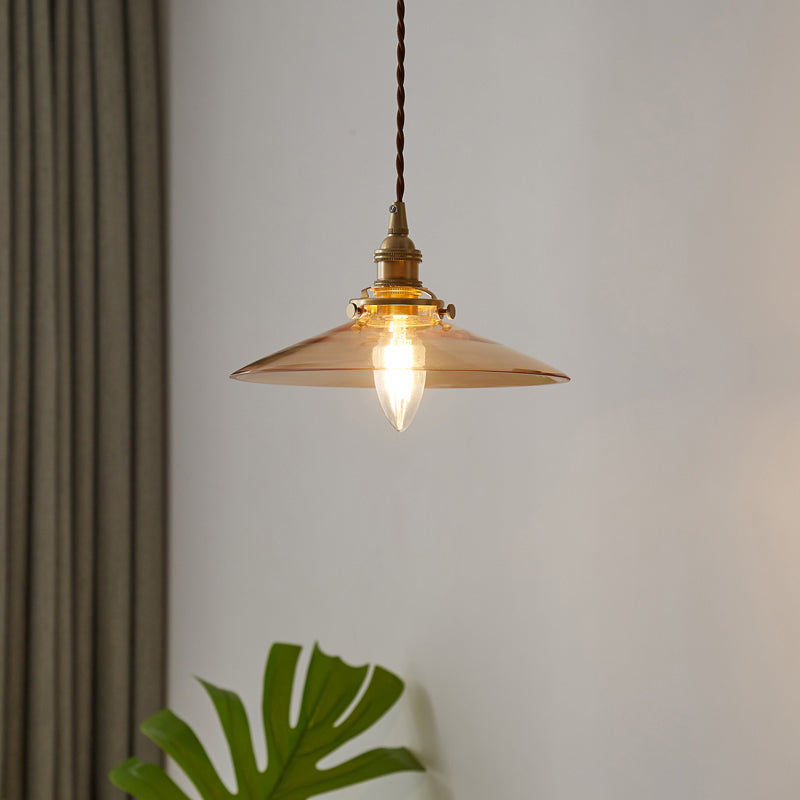 Flared Glass Industrial Pendant Light - Ideal For Dining Room Decoration Amber