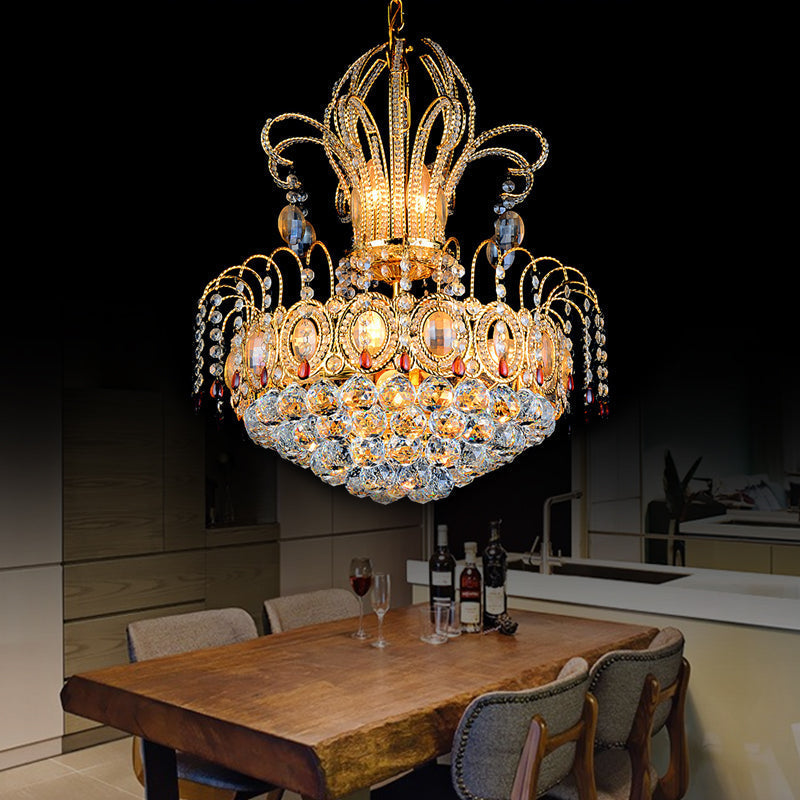 Lustre contemporain en forme de boule de cristal doré avec plusieurs lumières pour salle à manger, 16"/19,5" de large