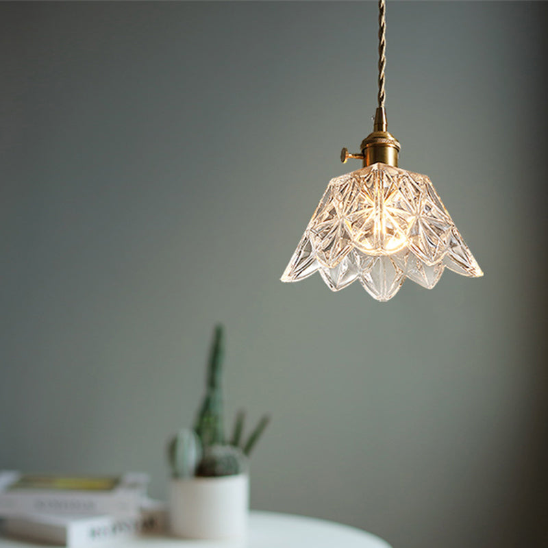 Simplicity Hanging Clear Glass Pendant Light Fixture - Scalloped Design Ideal For Dining Room 1 Bulb