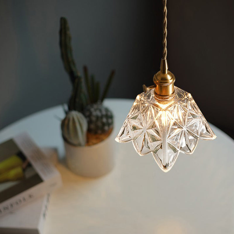 Simplicity Hanging Clear Glass Pendant Light Fixture - Scalloped Design Ideal For Dining Room 1 Bulb