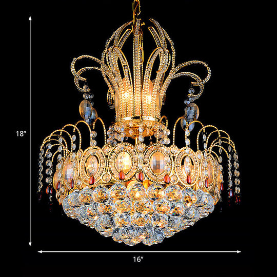 Lustre contemporain en forme de boule de cristal doré avec plusieurs lumières pour salle à manger, 16"/19,5" de large