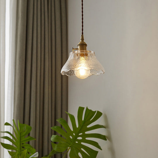 Retro Style Handblown Glass Pendant Ceiling Light with Tapered Suspension - Clear, 1-Head