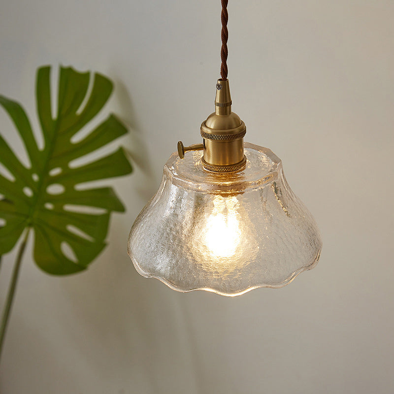 Retro Style Handblown Glass Pendant Ceiling Light with Tapered Suspension - Clear, 1-Head