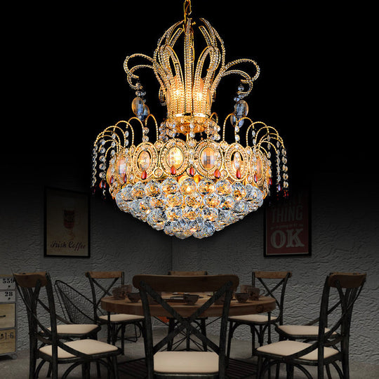 Lustre contemporain en forme de boule de cristal doré avec plusieurs lumières pour salle à manger, 16"/19,5" de large