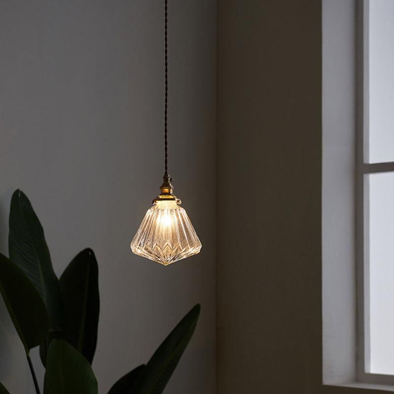 Vintage Style Clear Glass Pendant Lamp With Ribbed Design - Ideal For Restaurants And Single-Bulb