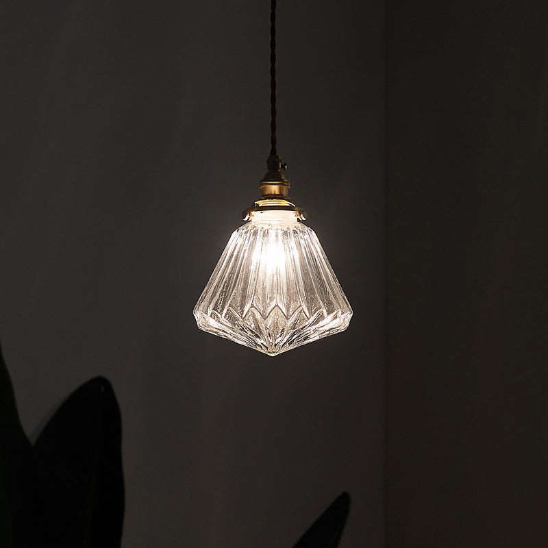 Vintage Style Clear Glass Pendant Lamp With Ribbed Design - Ideal For Restaurants And Single-Bulb