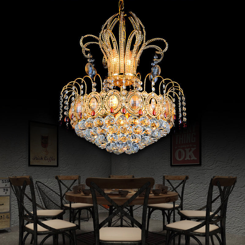 Contemporary Gold Crystal Ball Chandelier - Multi Light Fixture For Dining Room 16/19.5 Wide / 19.5