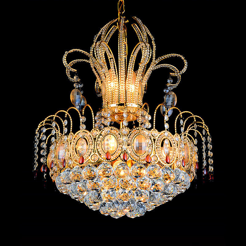 Lustre contemporain en forme de boule de cristal doré avec plusieurs lumières pour salle à manger, 16"/19,5" de large