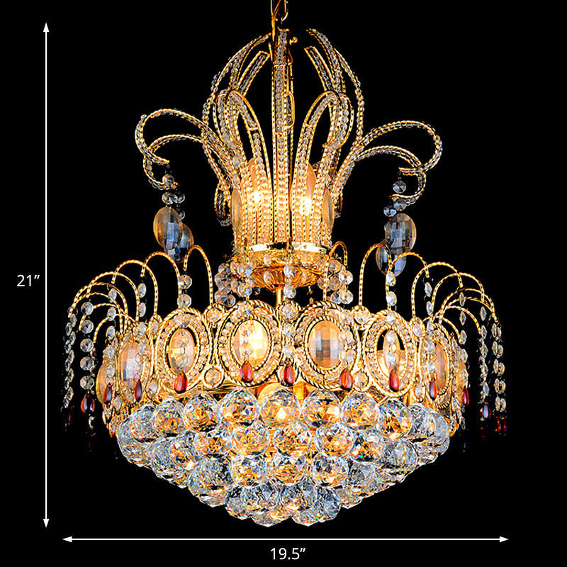 Contemporary Gold Crystal Ball Chandelier - Multi Light Fixture For Dining Room 16/19.5 Wide