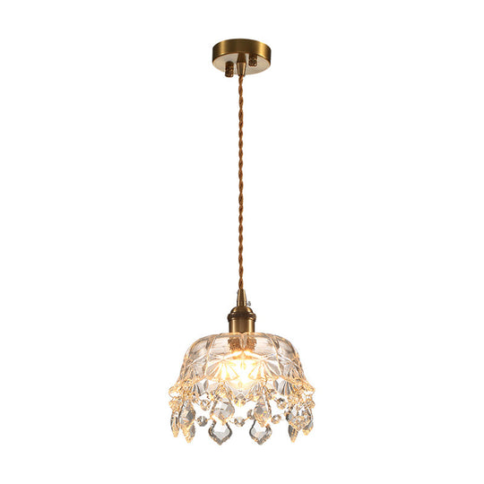 Retro Dome Clear Glass Pendant Ceiling Light With Crystal Accent