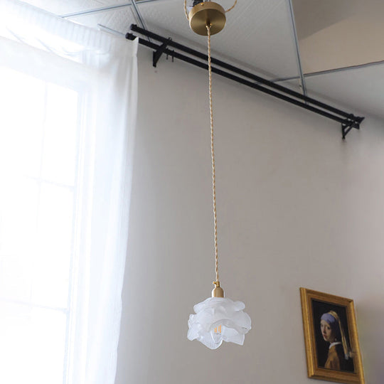 Vintage Hanging Lamp: Textured White Glass Petal, Single-Bulb Pendant for Bedroom Lighting