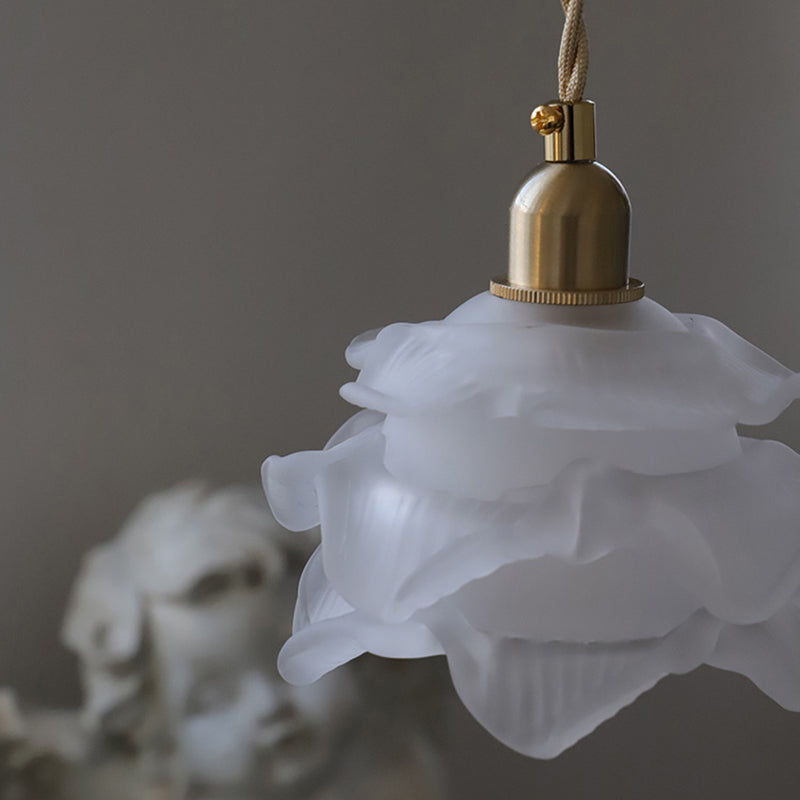 Vintage Hanging Lamp: Textured White Glass Petal, Single-Bulb Pendant for Bedroom Lighting