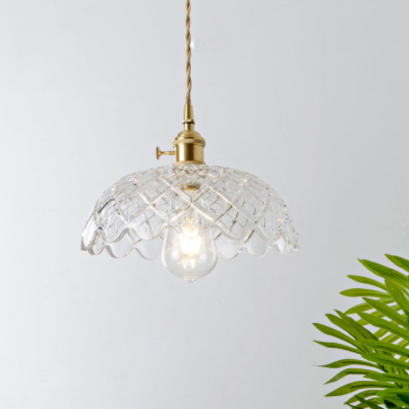 Menkent - Vintage Shaded Pendant Light: 1-Light Clear Glass Hanging Fixture for