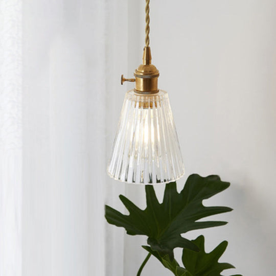 Menkent - Vintage Shaded Pendant Light: 1-Light Clear Glass Hanging Fixture for