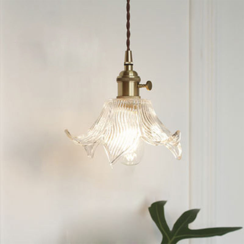 Menkent - Vintage Shaded Pendant Light: 1-Light Clear Glass Hanging Fixture for