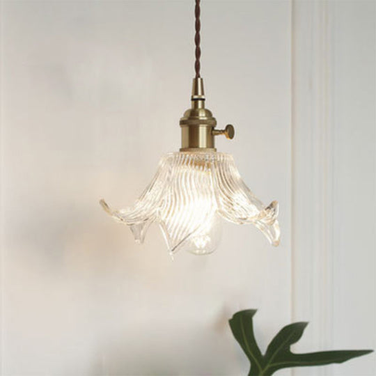 Antique Shaded Pendant Light 1-Light Clear Glass Hanging Light Fixture for Restaurant