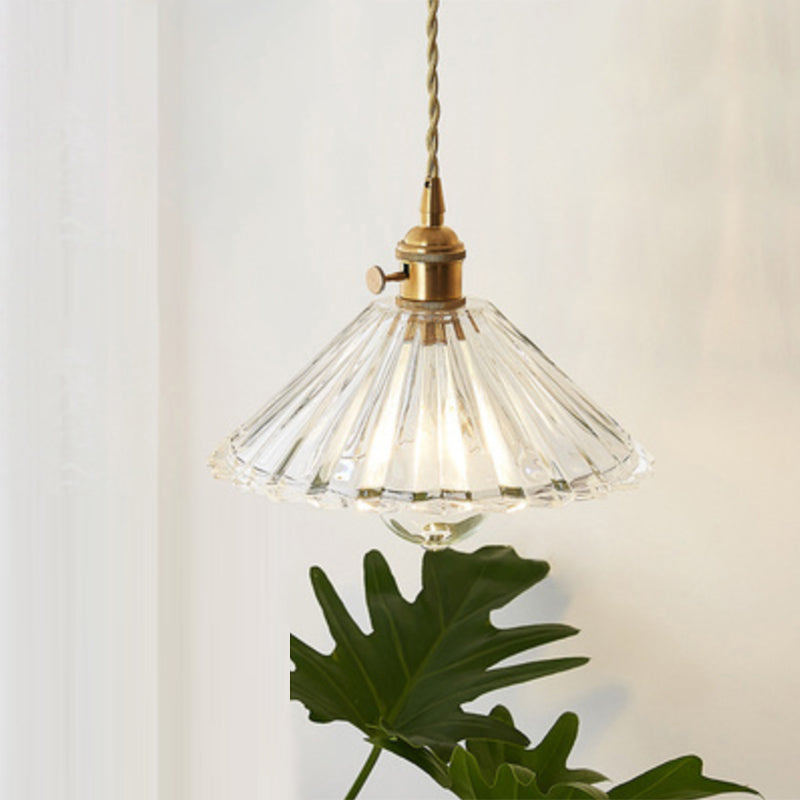 Menkent - Vintage Shaded Pendant Light: 1-Light Clear Glass Hanging Fixture for