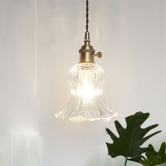 Menkent - Vintage Shaded Pendant Light: 1-Light Clear Glass Hanging Fixture for