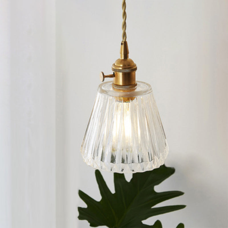 Menkent - Vintage Shaded Pendant Light: 1-Light Clear Glass Hanging Fixture for