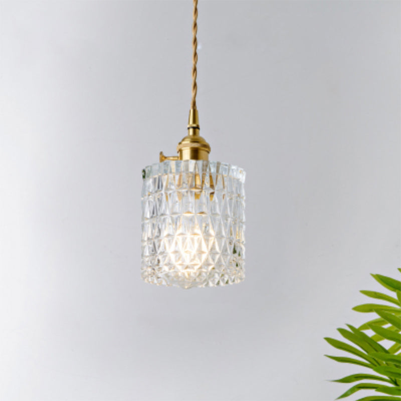 Menkent - Vintage Shaded Pendant Light: 1-Light Clear Glass Hanging Fixture for