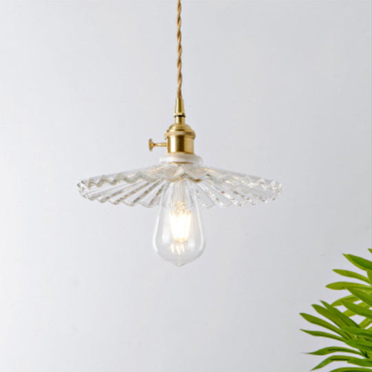 Antique Shaded Pendant Light 1-Light Clear Glass Hanging Light Fixture for Restaurant