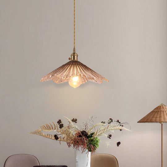 Floral Textured Glass Pendant Light - Retro Style Bulb Hanging Fixture For Dining Room Coffee / B