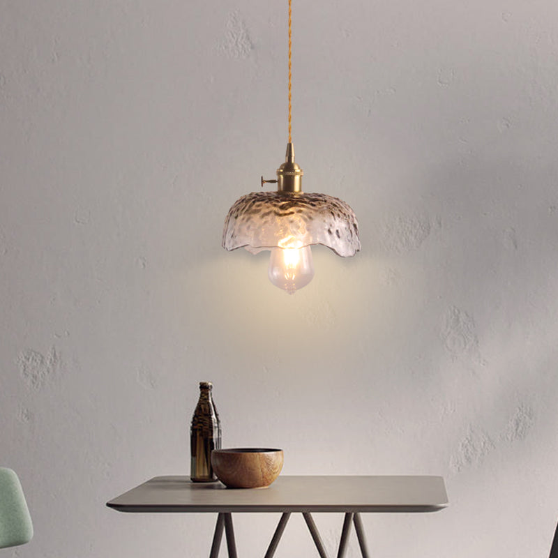 Retro Style Hanging Light with Floral Textured Glass Pendant - Perfect for Dining Room