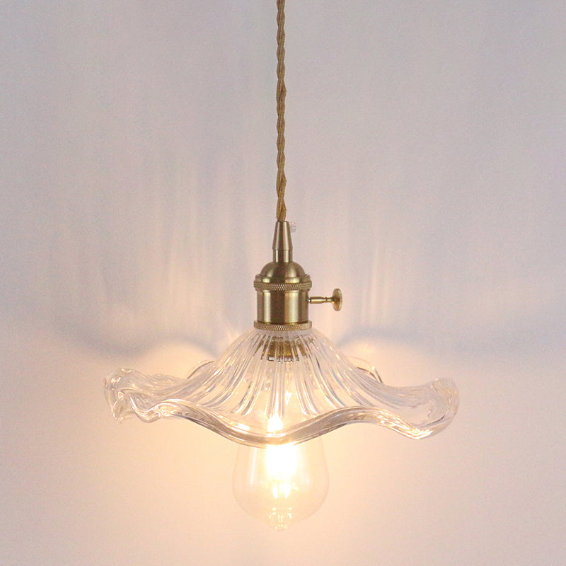 Floral Textured Glass Pendant Light - Retro Style Bulb Hanging Fixture For Dining Room Clear / A