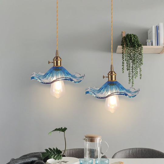 Retro Style Hanging Light with Floral Textured Glass Pendant - Perfect for Dining Room