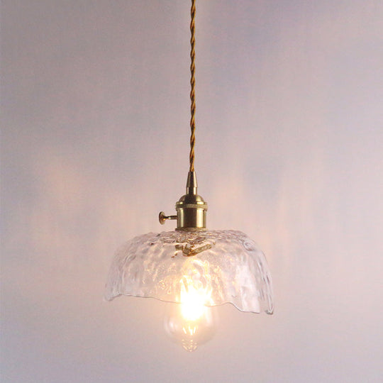 Floral Textured Glass Pendant Light - Retro Style Bulb Hanging Fixture For Dining Room Clear / C