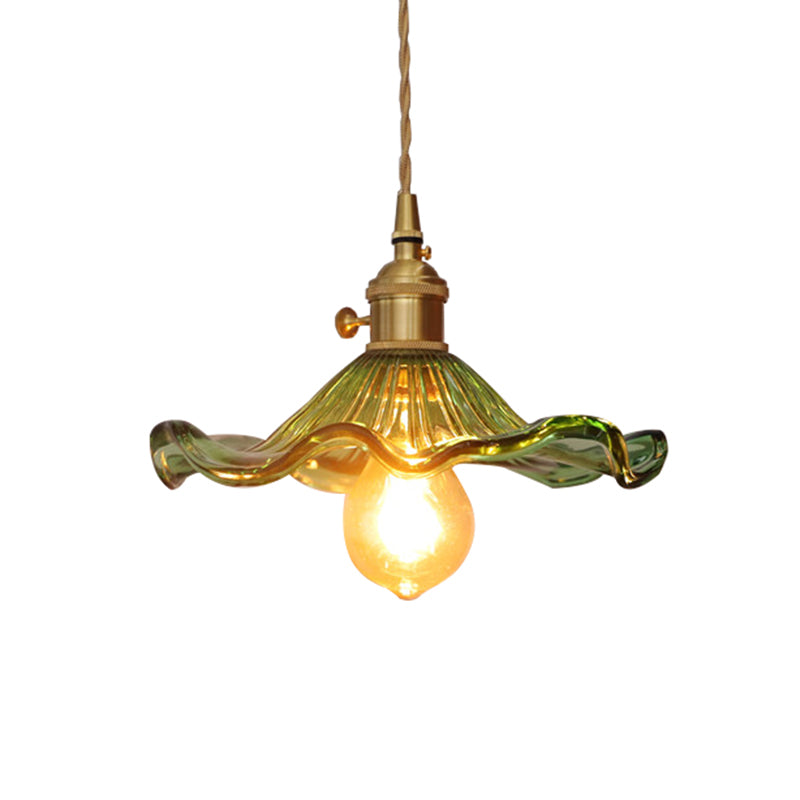 Vintage Lotus Leaf Green Glass Suspension Pendant Ceiling Light - 1-Light Corridor Lighting