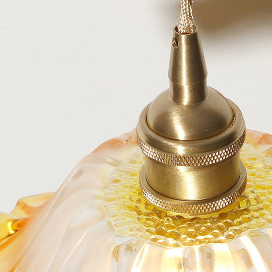 Industrial Yellow Glass Flower Pendant Light For Restaurants - Single Ceiling Hang