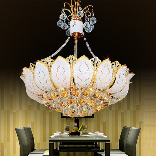 Contemporary Faceted Crystal Ball Lotus Chandelier Light – Gold, 3 Multi Lights – 16"/19.5"/23.5" Wide